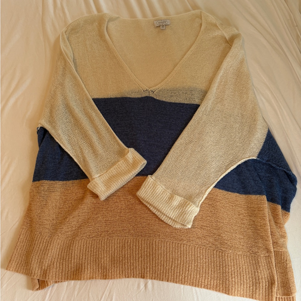 Mud Pie V-Neck Sweater in Cream, Navy, and Tan